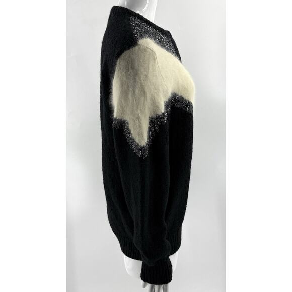 VTG 90s Laura Winston Cardigan Sweater Size Large Black Cream Wool Mohair Blend - Picture 3 of 6